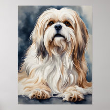 Retrato em Aquarela de um Doce Shih Tzu na Pose