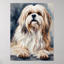 Poster Retrato em Aquarela de um Doce Shih Tzu na Pose