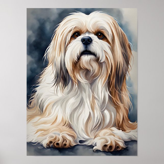 Poster Retrato em Aquarela de um Doce Shih Tzu na Pose (Frente)