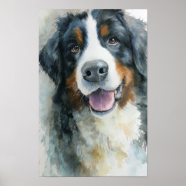 Poster retrato em aquarela do cão Bernese Mountain