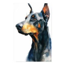 retrato em aquarela doberman preto