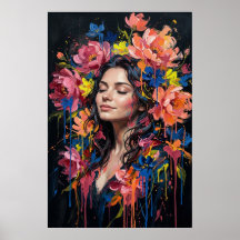 Retrato em Arte de Gotejamento Floral Mulher Vibra