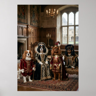 Poster Retrato em Grupo de Cavalier Spaniels na Corte Tud