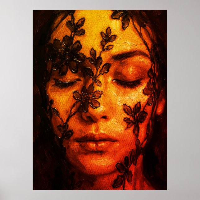 Poster Retrato em óleo texturizado de uma mulher com rend (Frente)