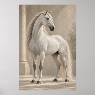 Poster Retrato Equestre Clássico Cavalo Branco Nobre Wa