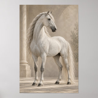 Poster Retrato Equestre Clássico Cavalo Branco Nobre Wa