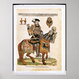 Póster Retrato equestre de Charles V na armadura