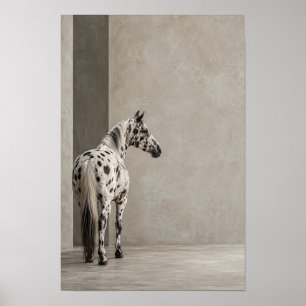 Poster Retrato Equestre Minimalista de Cavalo Branco Malh
