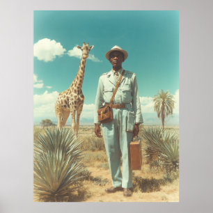 Poster Retrato Estilizado de Safari Girafa Paisagem Desér