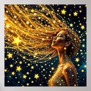 Poster Retrato estrelado mágico de uma mulher de fantasia
