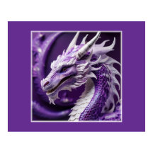 Retrato Fantástico De Um Dragão Roxo E Branco