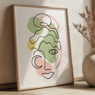 Poster Retrato Feminino Abstrato Arte em Linha BOHO Chic