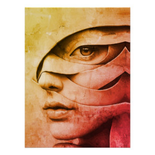 Póster Retrato Feminino Abstrato Contemporâneo