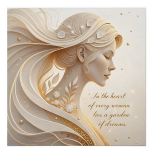 Póster Retrato Feminino de Luxo com Citação Inspiradora