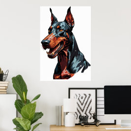 Poster Retrato Feroz de Doberman Cachorro Agressivo prese