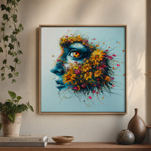 Póster Retrato Floral da Deusa Mãe Natureza Arte