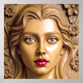 Poster Retrato Floral em Madeira de uma Mulher Elegante