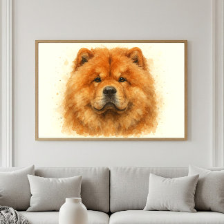 Poster Retrato Fluffy Chow Watercolor