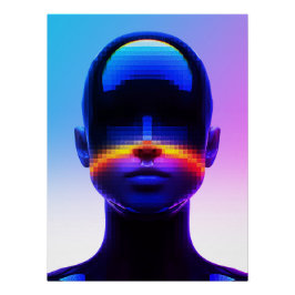Póster Retrato Futurista em Pixel Art – Abstrato Digital