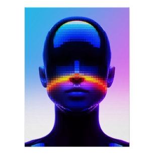 Póster Retrato Futurista em Pixel Art – Abstrato Digital