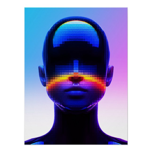 Póster Retrato Futurista em Pixel Art – Abstrato Digital (Frente)