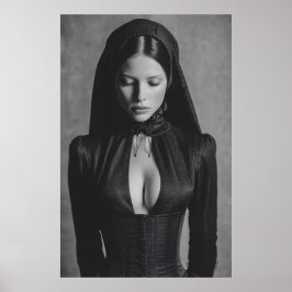 Poster Retrato Gótico com Capuz de Veludo e Olhos Fechado