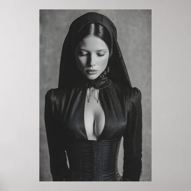 Poster Retrato Gótico com Capuz de Veludo e Olhos Fechado (Frente)
