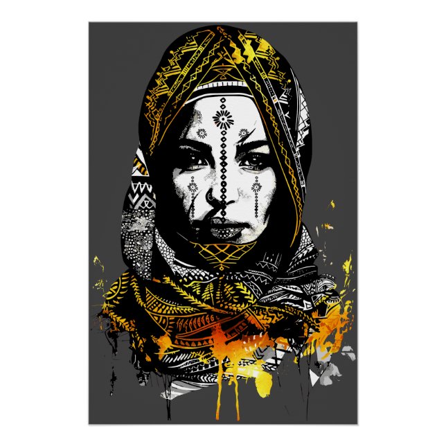 Póster Retrato Intricado de Mulher Tribal (Frente)