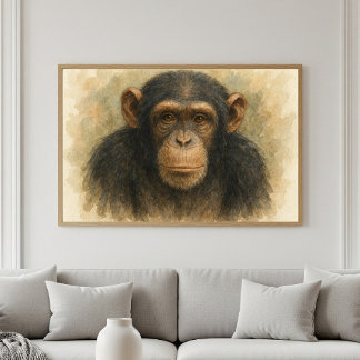 Poster Retrato Maiestoso Chimpanzee Watercolor