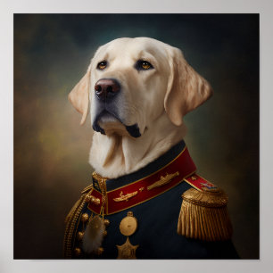 Poster Retrato Militar do Ouro Retriever Rico Labrador