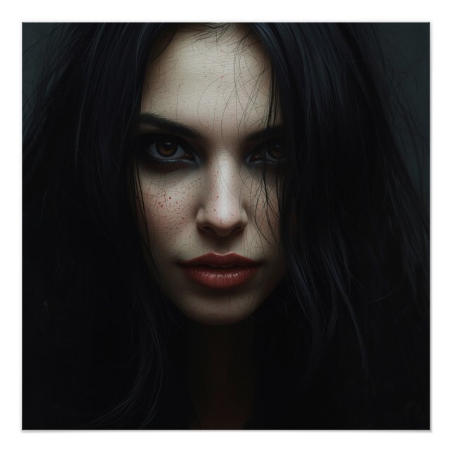 Póster Retrato Misterioso De Cabelo Escuro (Frente)