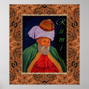 Poster Retrato Místico Sufi de Rumi em Geométrico BG