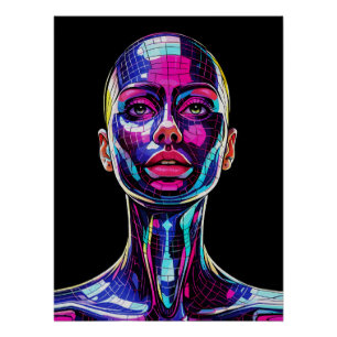 Póster Retrato Mosaico Vibrante de uma Mulher Moderna