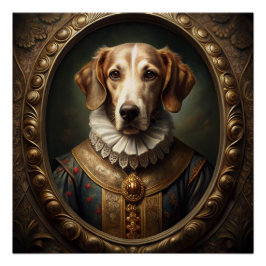 Póster Retrato nobre de Cachorro Renascentista no Quadro