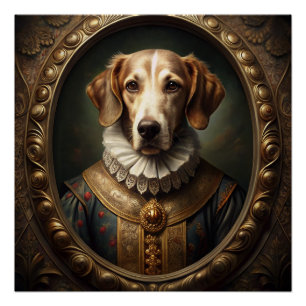 Póster Retrato nobre de Cachorro Renascentista no Quadro 