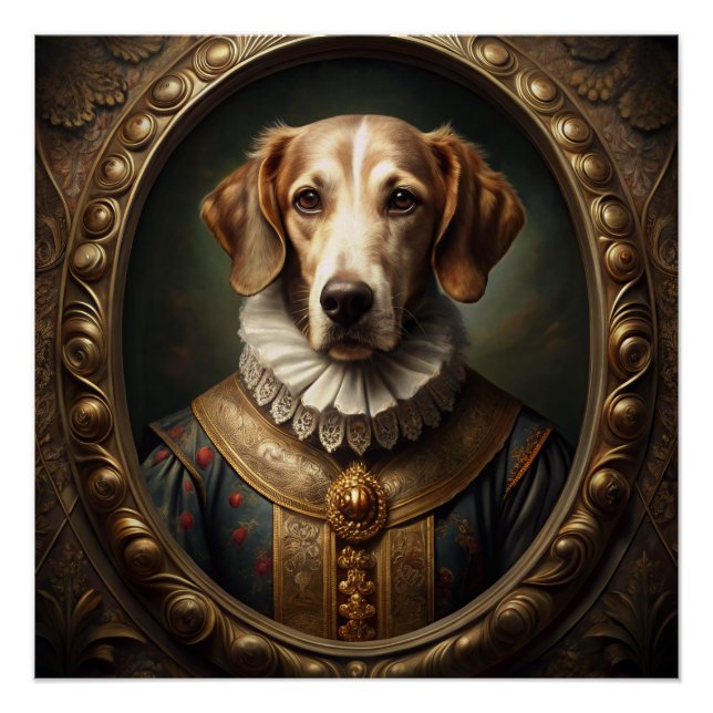 Póster Retrato nobre de Cachorro Renascentista no Quadro  (Frente)