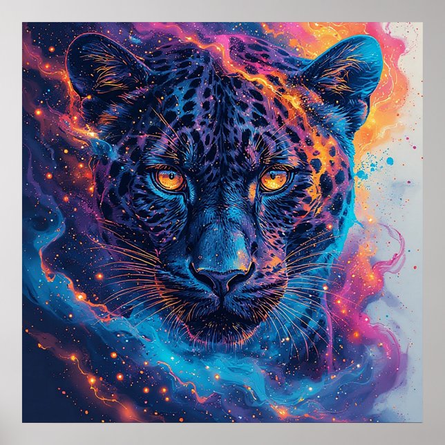 Poster Retrato Panther com Elementos de Fita Abstrato (Frente)