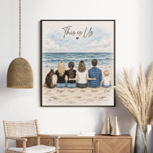Poster Retrato Personalizado de Família na Praia de This 