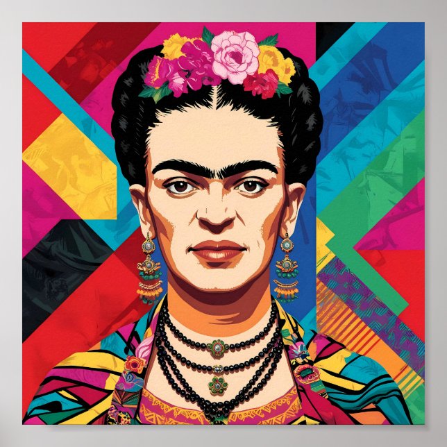 Poster Retrato Pop Art de Frida Kahlo – Cores Vibrantes  (Frente)