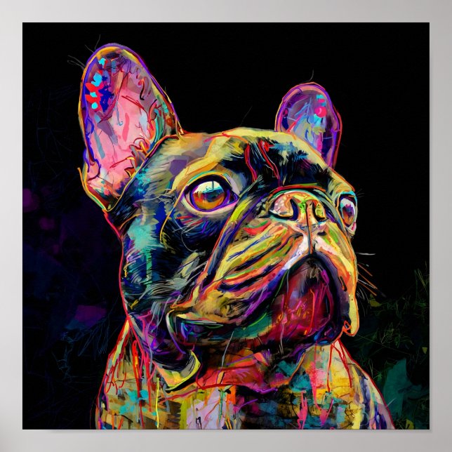 Poster "Retrato Pop Art Vibrante de Francês Neon" (Frente)