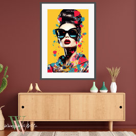 Poster Retrato pop de Arte de Mulher em Cores Brilhantes