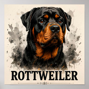 Poster Retrato Premium de Cão Guardião Rottweiler