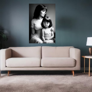 Poster Retrato preto branco Mãe e filha Arte AI