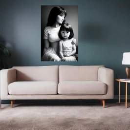 Poster Retrato preto branco Mãe e filha | Arte AI
