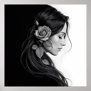Poster Retrato preto e branco da bela arte feminina