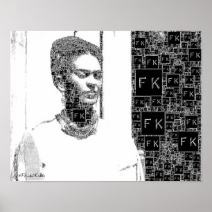 Póster Retrato preto e branco de Frida Kahlo