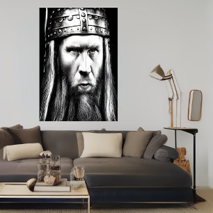 Poster Retrato preto e branco de um viking Arte AI