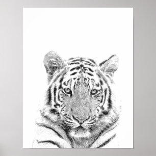 Póster Retrato preto e branco do tigre