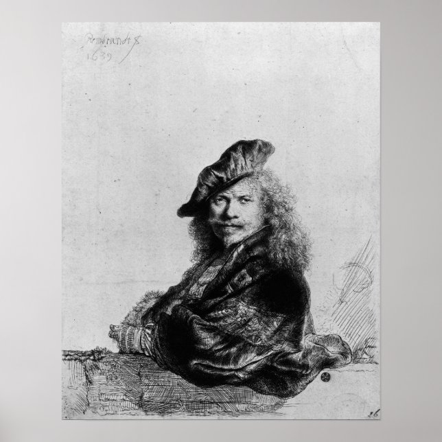 Póster Retrato próprio inclinado sobre um pedúnculo, 1639 (Frente)