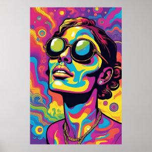 Poster Retrato Psicodélico Pop de Arte - Disquete Neon Vi